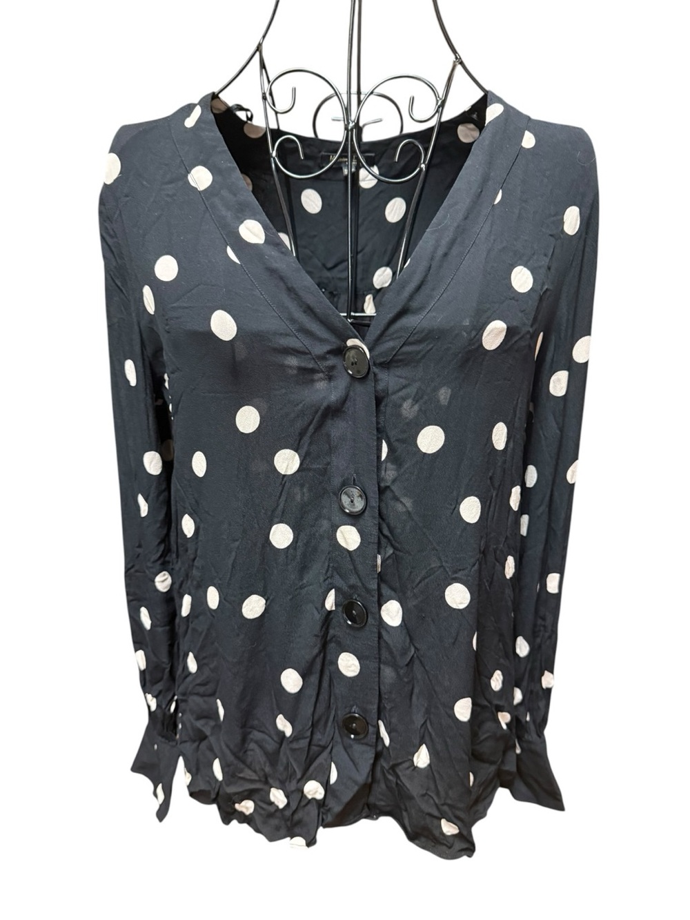 Massimo Dutti Black Button-Front Polka Dot Blouse size 6
